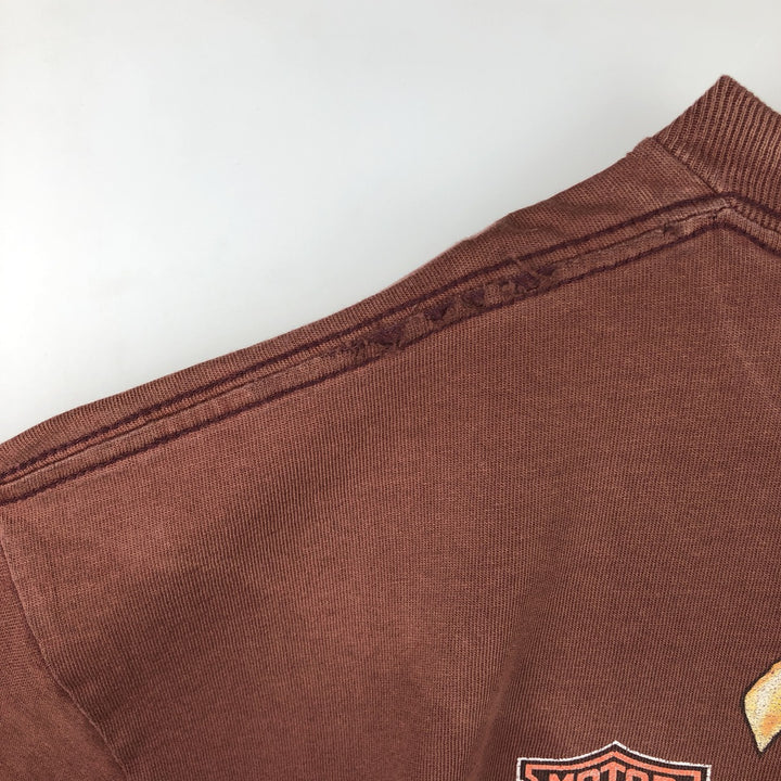 00'S Harley-Davidson Eagle Pattern Motorcycle Bike T-shirt Men's XL unclear brown type Vintage Second Hand