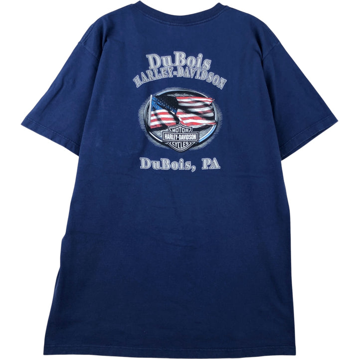 Harley-Davidson Eagle Pattern Stars and Stripes Motorcycle T-Shirt, Made in USA, Men's Size Large cotton blue type Vintage Second Hand