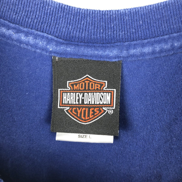 Harley-Davidson Eagle Pattern Stars and Stripes Motorcycle T-Shirt, Made in USA, Men's Size Large cotton blue type Vintage Second Hand
