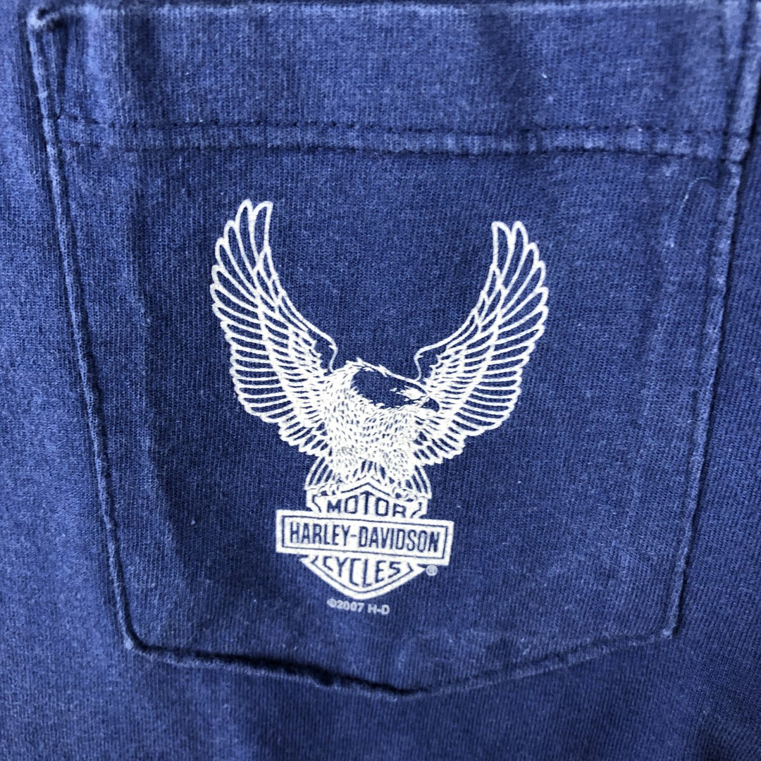 Harley-Davidson Eagle Pattern Stars and Stripes Motorcycle T-Shirt, Made in USA, Men's Size Large cotton blue type Vintage Second Hand