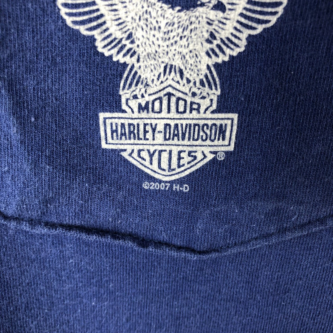 Harley-Davidson Eagle Pattern Stars and Stripes Motorcycle T-Shirt, Made in USA, Men's Size Large cotton blue type Vintage Second Hand