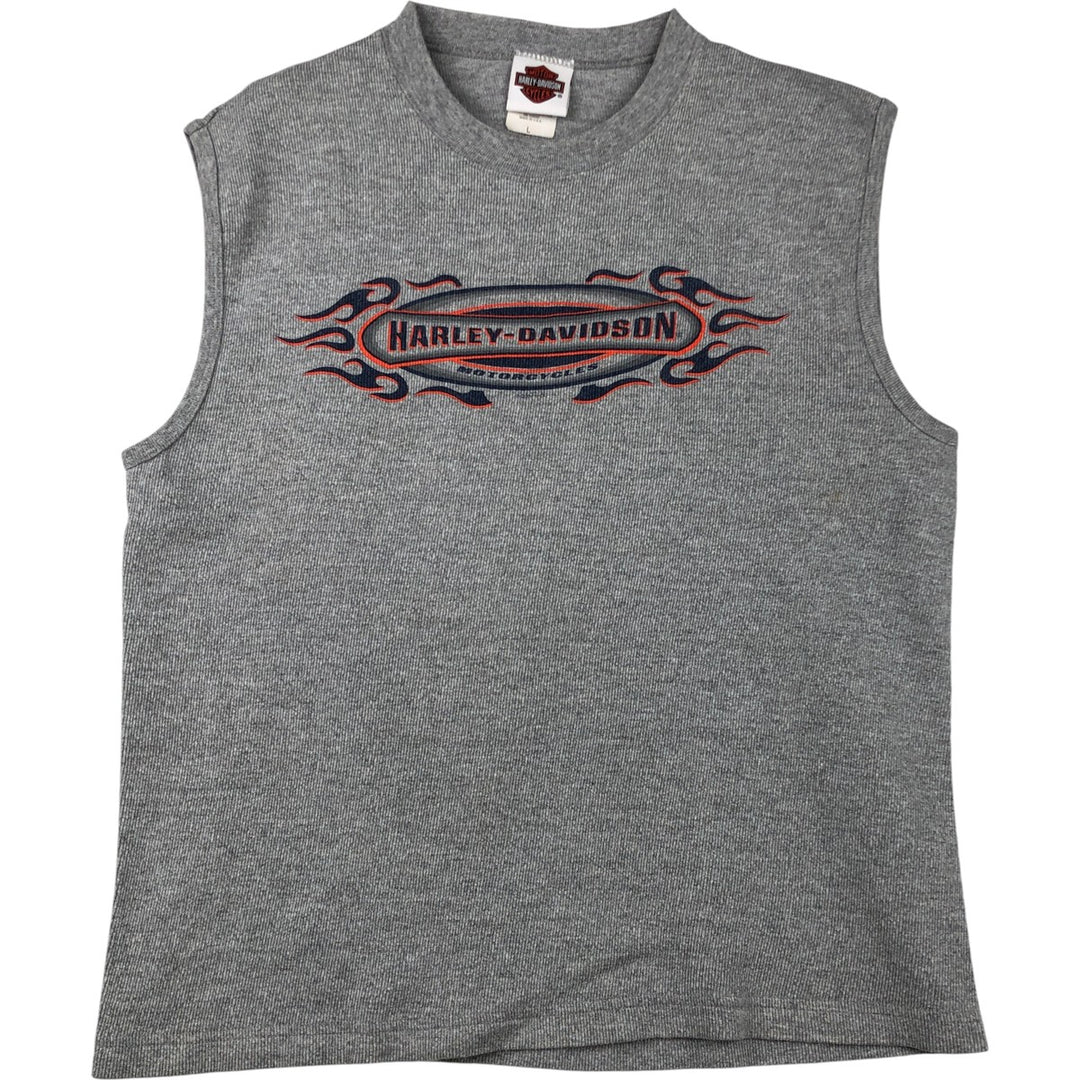 2000'S Harley-Davidson Sleeveless Fire Pattern Motorcycle T-Shirt, Made in USA, Men's Size L cotton gray type Vintage Second Hand