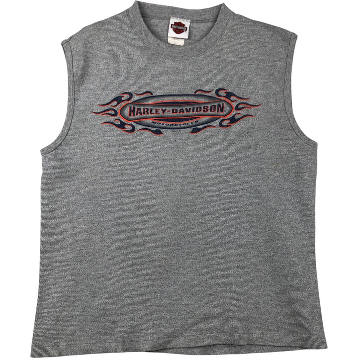 2000'S Harley-Davidson Sleeveless Fire Pattern Motorcycle T-Shirt, Made in USA, Men's Size L cotton gray type Vintage Second Hand