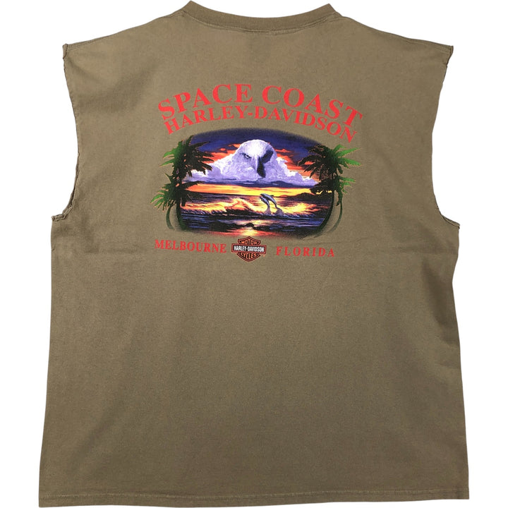 Harley-Davidson Eagle Pattern Cut-Off Motorcycle T-Shirt, Men's Size XL cotton Khaki type beige Vintage Second Hand