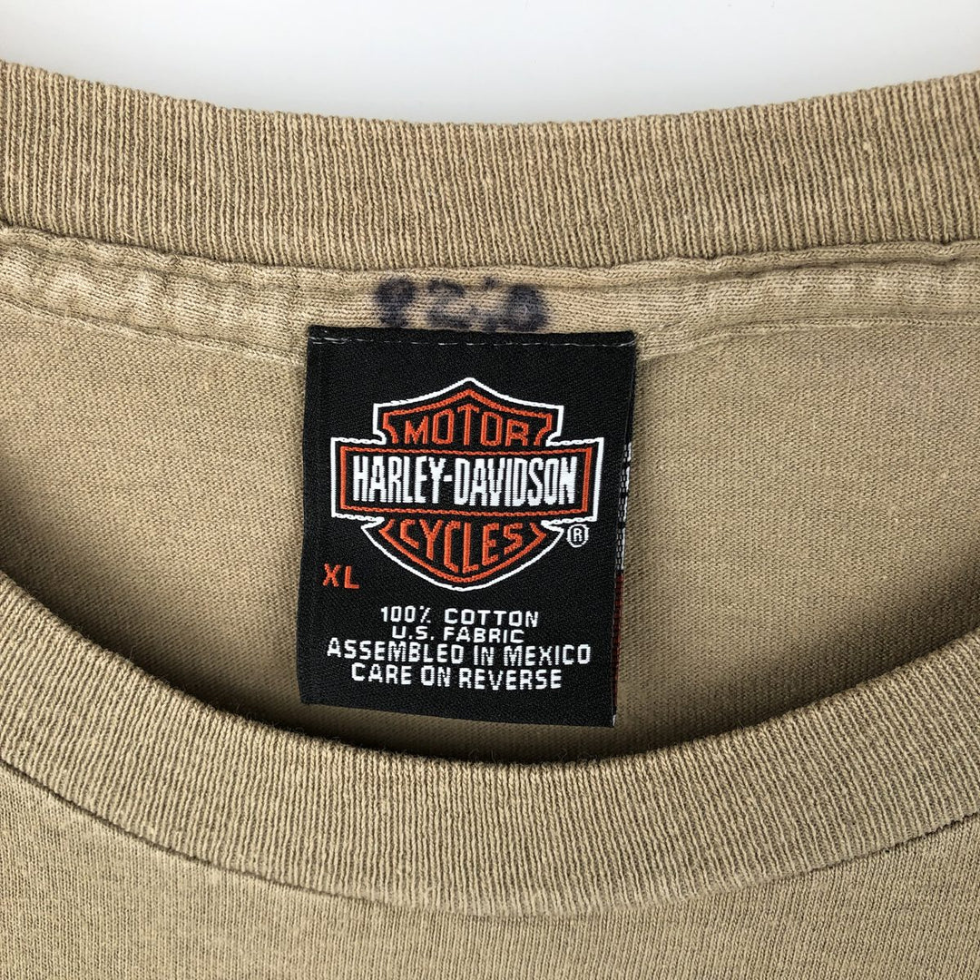 Harley-Davidson Eagle Pattern Cut-Off Motorcycle T-Shirt, Men's Size XL cotton Khaki type beige Vintage Second Hand