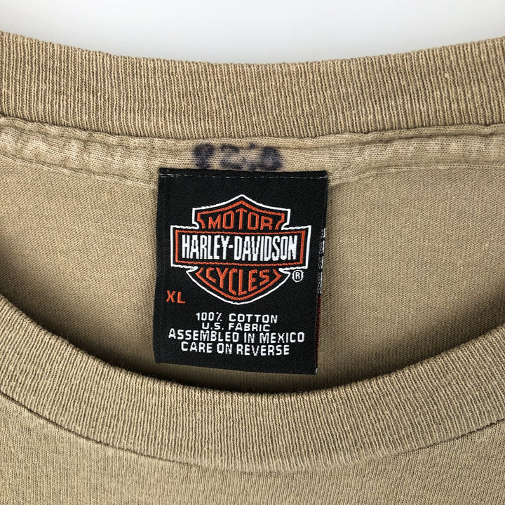 Harley-Davidson Eagle Pattern Cut-Off Motorcycle T-Shirt, Men's Size XL cotton Khaki type beige Vintage Second Hand