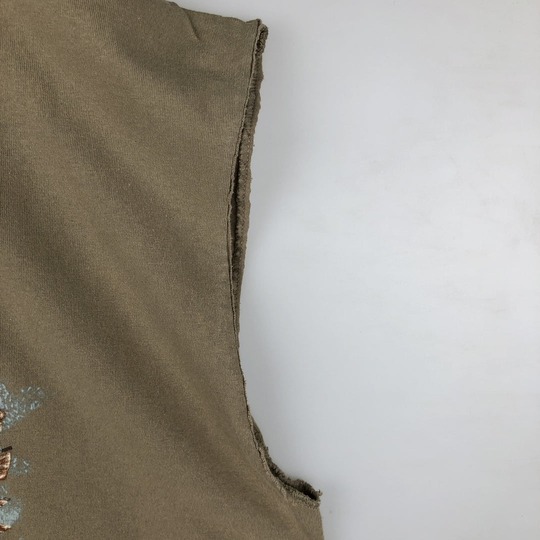 Harley-Davidson Eagle Pattern Cut-Off Motorcycle T-Shirt, Men's Size XL cotton Khaki type beige Vintage Second Hand