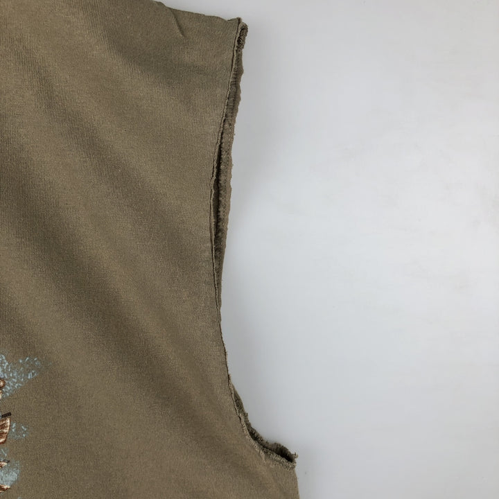 Harley-Davidson Eagle Pattern Cut-Off Motorcycle T-Shirt, Men's Size XL cotton Khaki type beige Vintage Second Hand