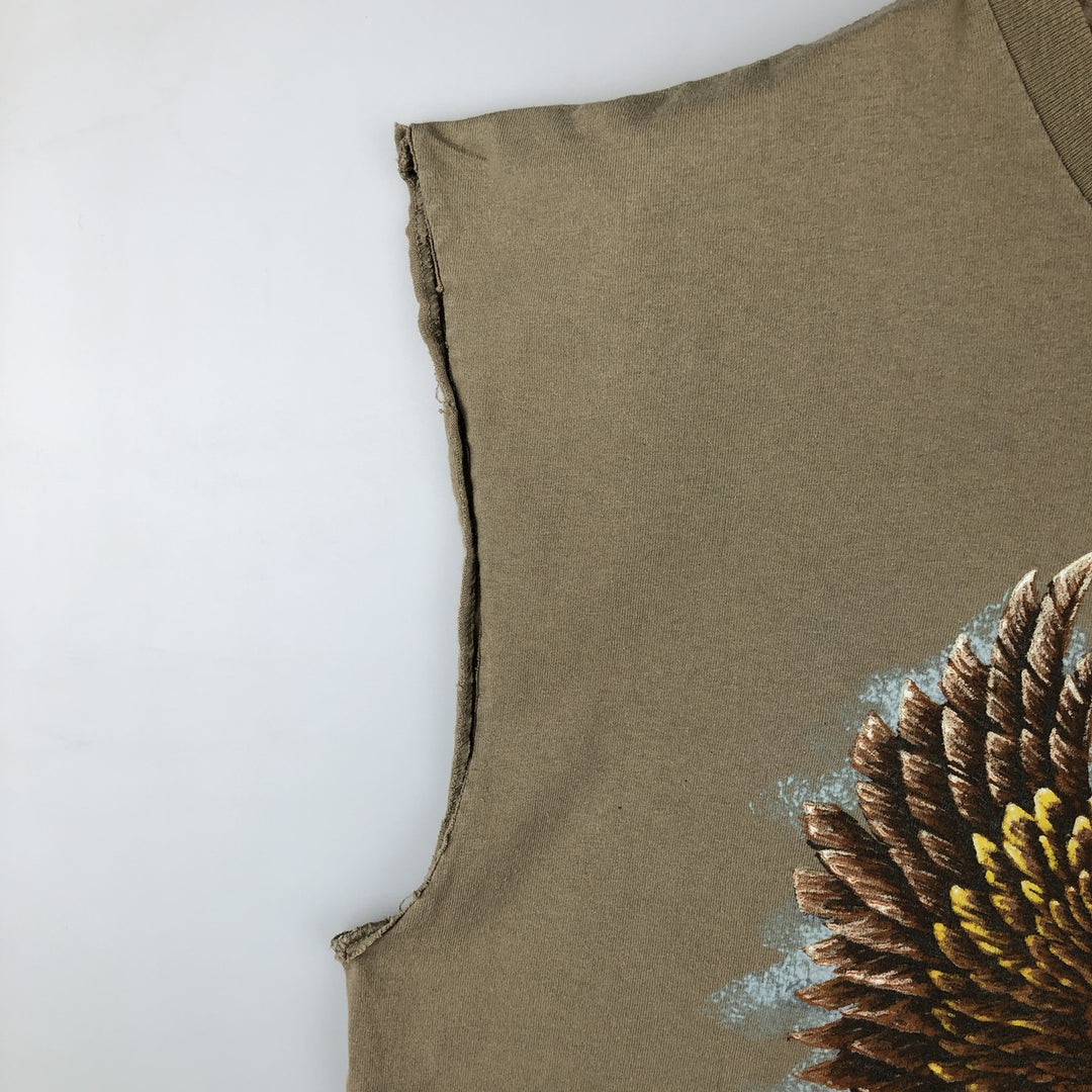 Harley-Davidson Eagle Pattern Cut-Off Motorcycle T-Shirt, Men's Size XL cotton Khaki type beige Vintage Second Hand