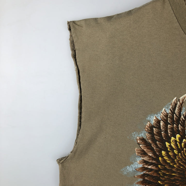Harley-Davidson Eagle Pattern Cut-Off Motorcycle T-Shirt, Men's Size XL cotton Khaki type beige Vintage Second Hand