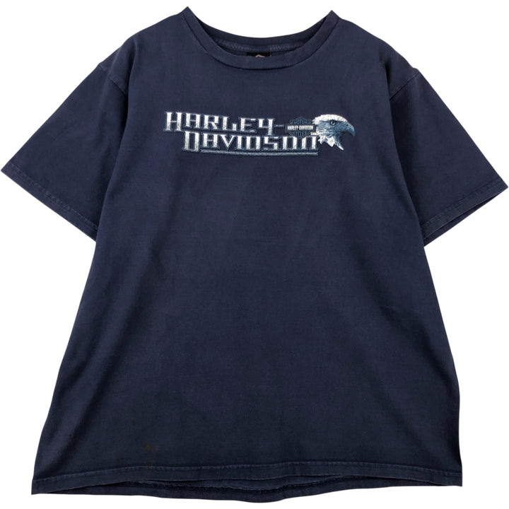 00'S Harley-Davidson Eagle Pattern Motorcycle Bike T-shirt Made in USA Men's XXL cotton navy blue type Vintage Second Hand