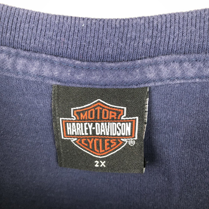 00'S Harley-Davidson Eagle Pattern Motorcycle Bike T-shirt Made in USA Men's XXL cotton navy blue type Vintage Second Hand