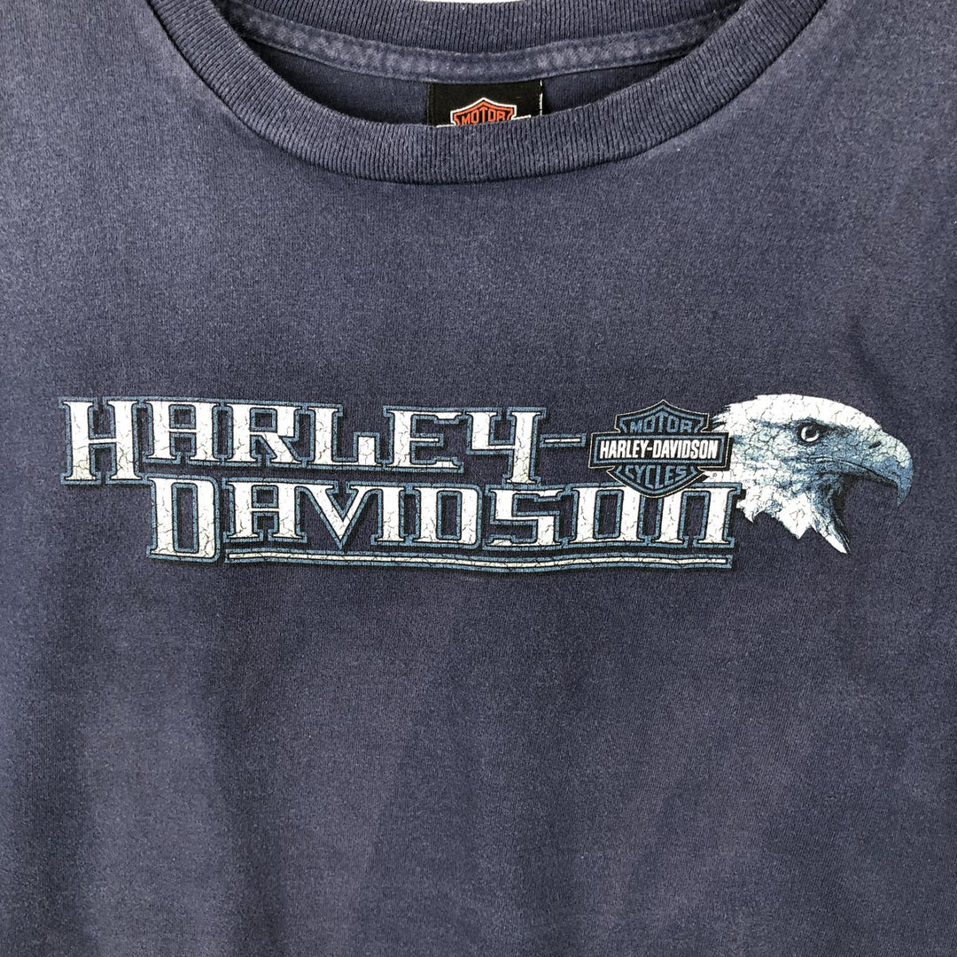 00'S Harley-Davidson Eagle Pattern Motorcycle Bike T-shirt Made in USA Men's XXL cotton navy blue type Vintage Second Hand