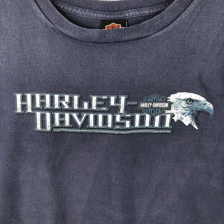 00'S Harley-Davidson Eagle Pattern Motorcycle Bike T-shirt Made in USA Men's XXL cotton navy blue type Vintage Second Hand