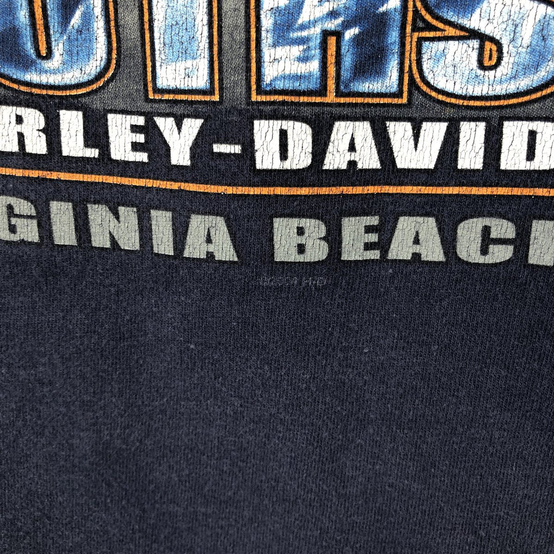 00'S Harley-Davidson Eagle Pattern Motorcycle Bike T-shirt Made in USA Men's XXL cotton navy blue type Vintage Second Hand