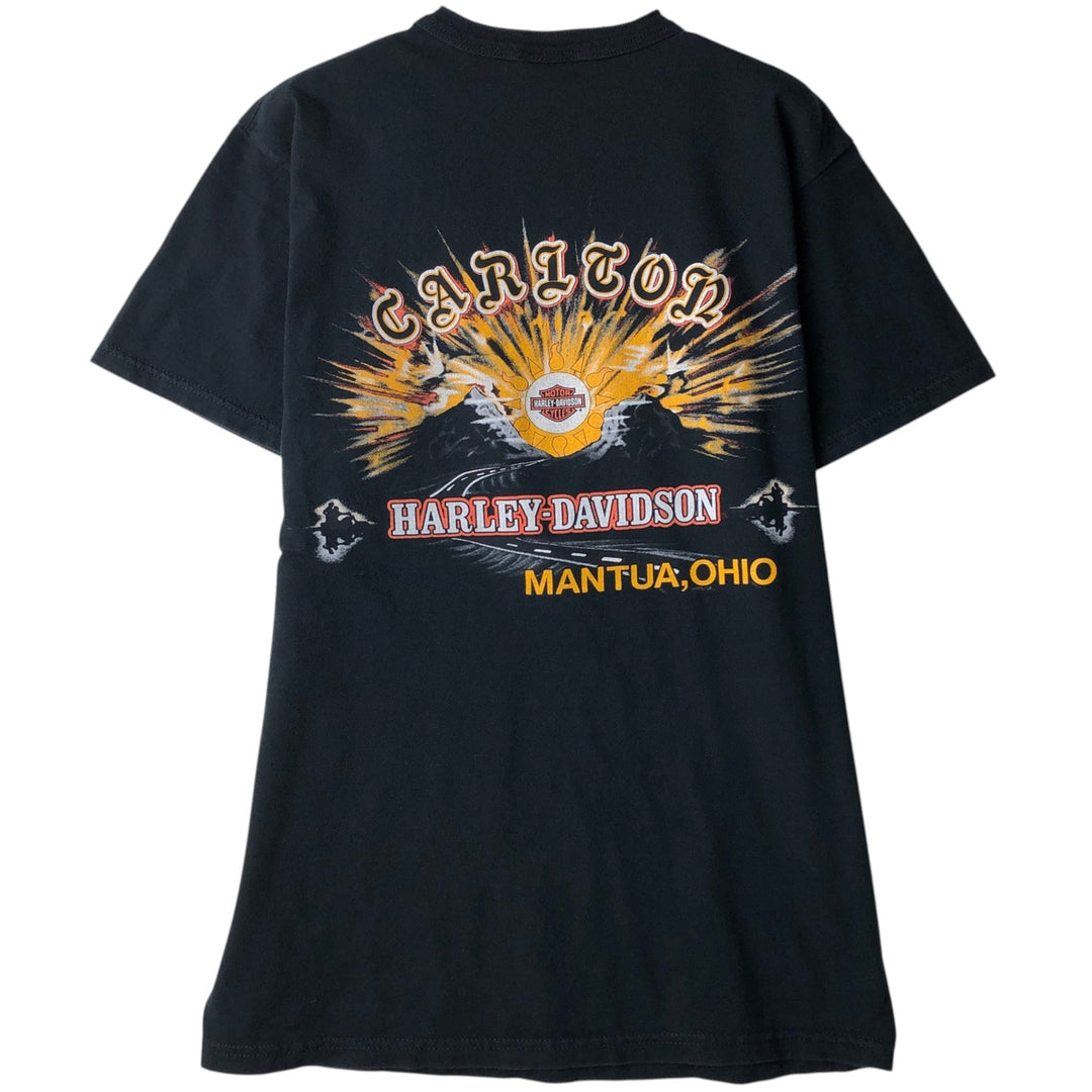 90'S Harley-Davidson Henley Neck Motorcycle T-Shirt, Made in USA, Men's Size M (approx.), Vintage cotton black type Vintage Second Hand