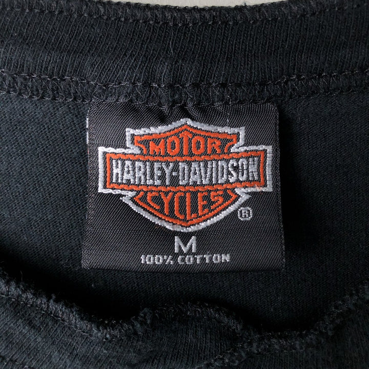 90'S Harley-Davidson Henley Neck Motorcycle T-Shirt, Made in USA, Men's Size M (approx.), Vintage cotton black type Vintage Second Hand