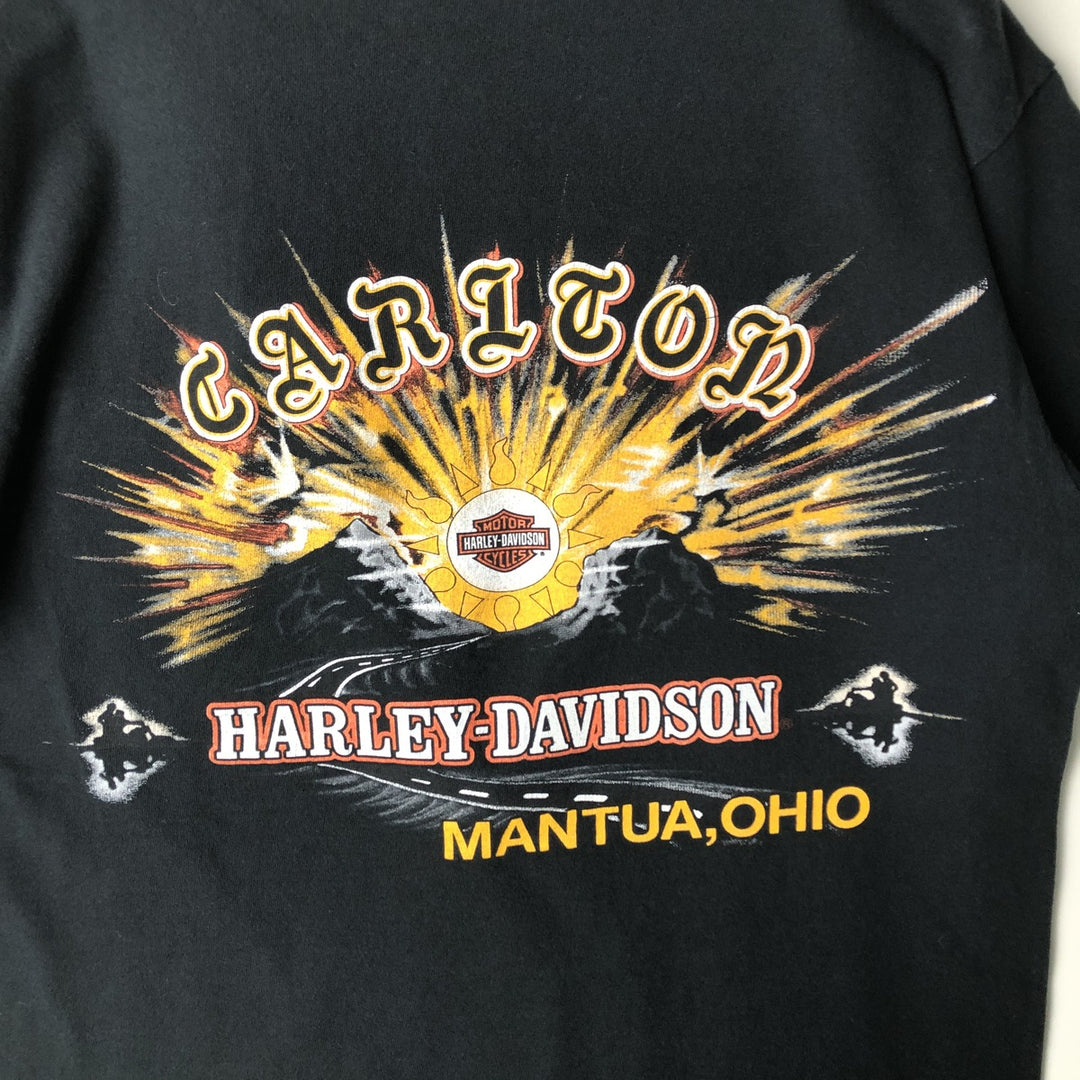90'S Harley-Davidson Henley Neck Motorcycle T-Shirt, Made in USA, Men's Size M (approx.), Vintage cotton black type Vintage Second Hand