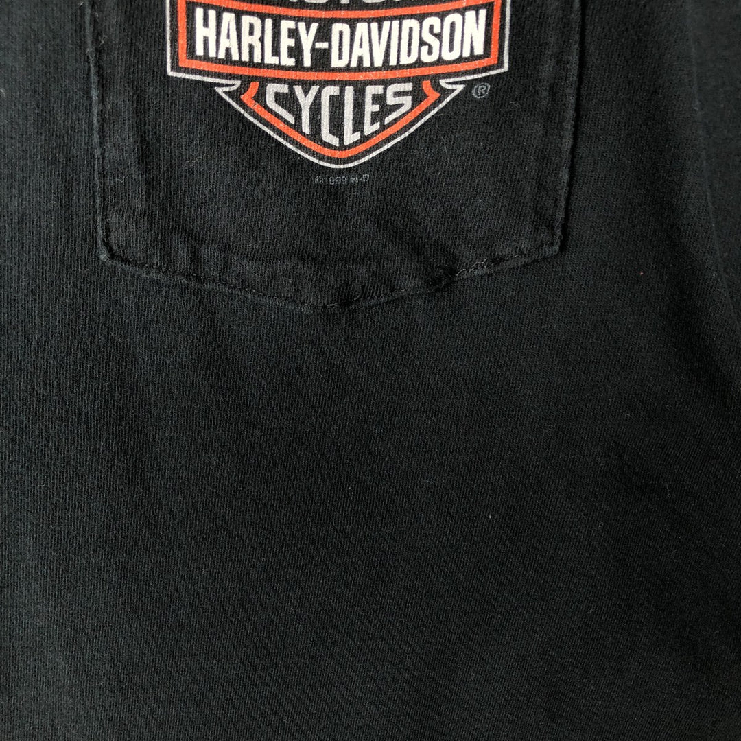 90'S Harley-Davidson Henley Neck Motorcycle T-Shirt, Made in USA, Men's Size M (approx.), Vintage cotton black type Vintage Second Hand