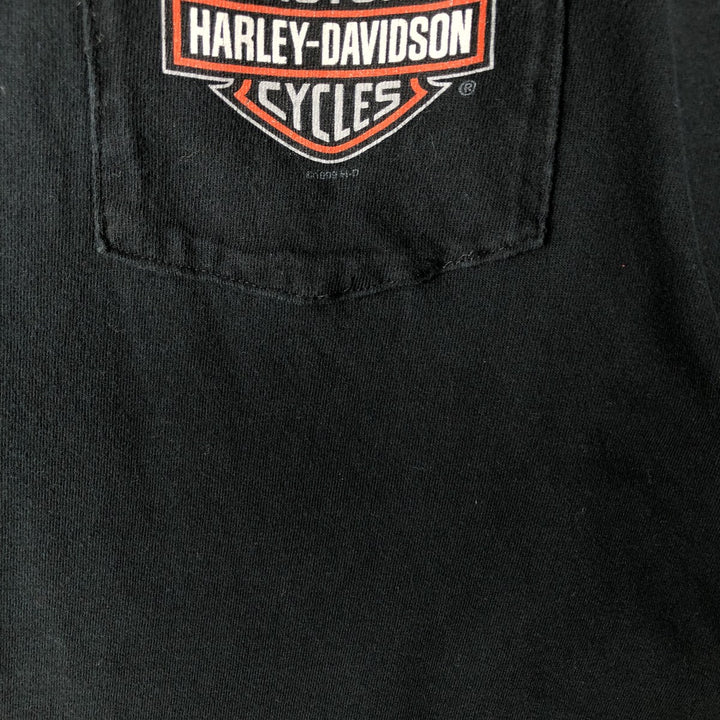 90'S Harley-Davidson Henley Neck Motorcycle T-Shirt, Made in USA, Men's Size M (approx.), Vintage cotton black type Vintage Second Hand