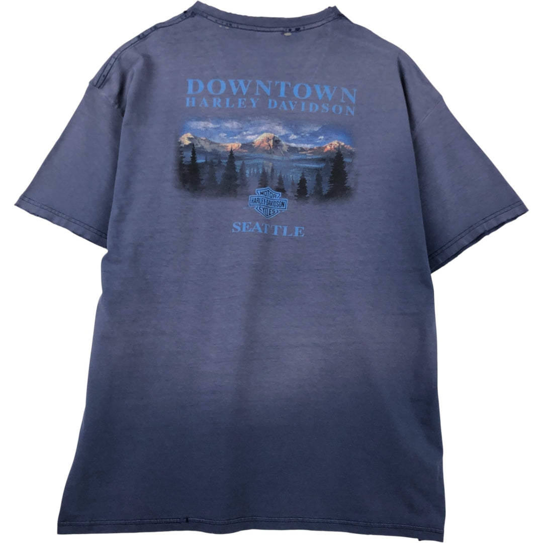 00'S Harley-Davidson Eagle Pattern Motorcycle Bike T-shirt Men's XXL cotton Navy blue Vintage Second Hand