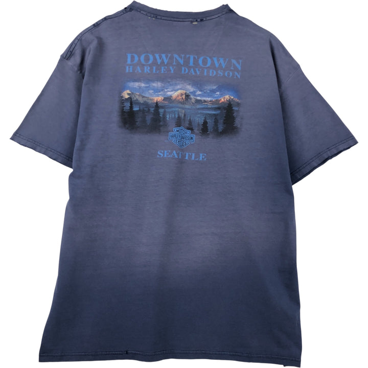 00'S Harley-Davidson Eagle Pattern Motorcycle Bike T-shirt Men's XXL cotton Navy blue Vintage Second Hand