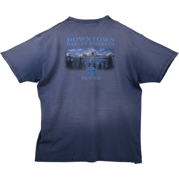 00'S Harley-Davidson Eagle Pattern Motorcycle Bike T-shirt Men's XXL cotton Navy blue Vintage Second Hand