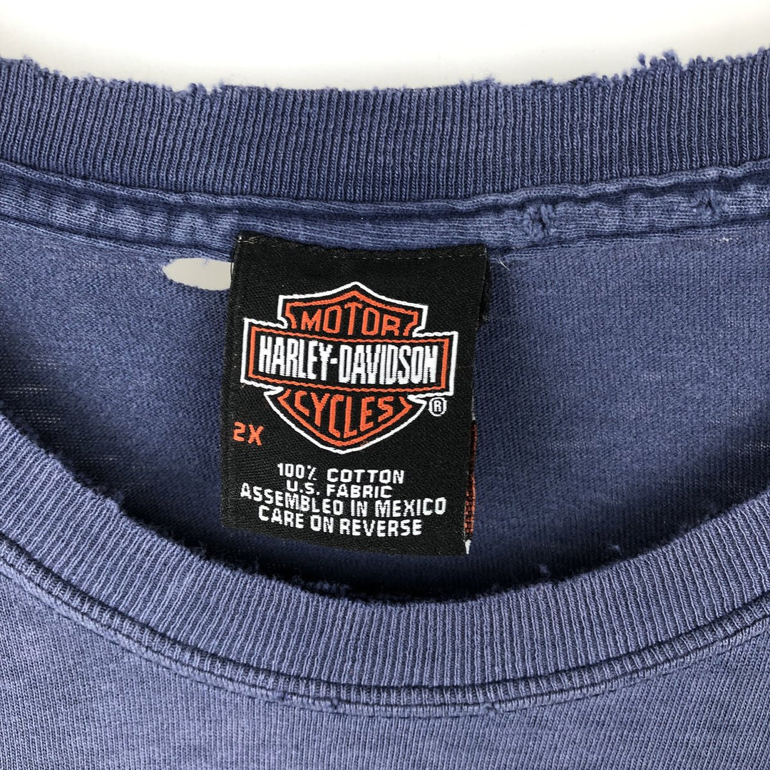 00'S Harley-Davidson Eagle Pattern Motorcycle Bike T-shirt Men's XXL cotton Navy blue Vintage Second Hand