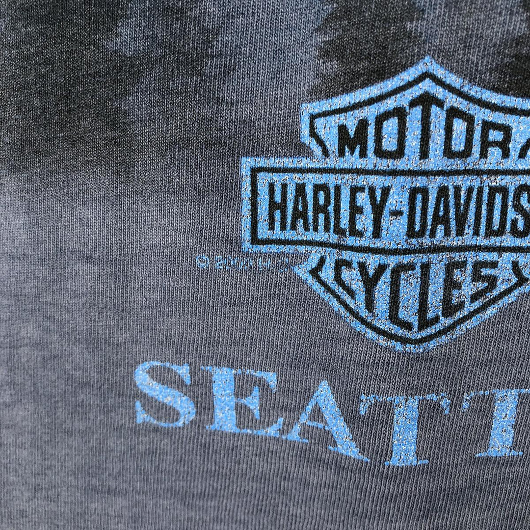 00'S Harley-Davidson Eagle Pattern Motorcycle Bike T-shirt Men's XXL cotton Navy blue Vintage Second Hand