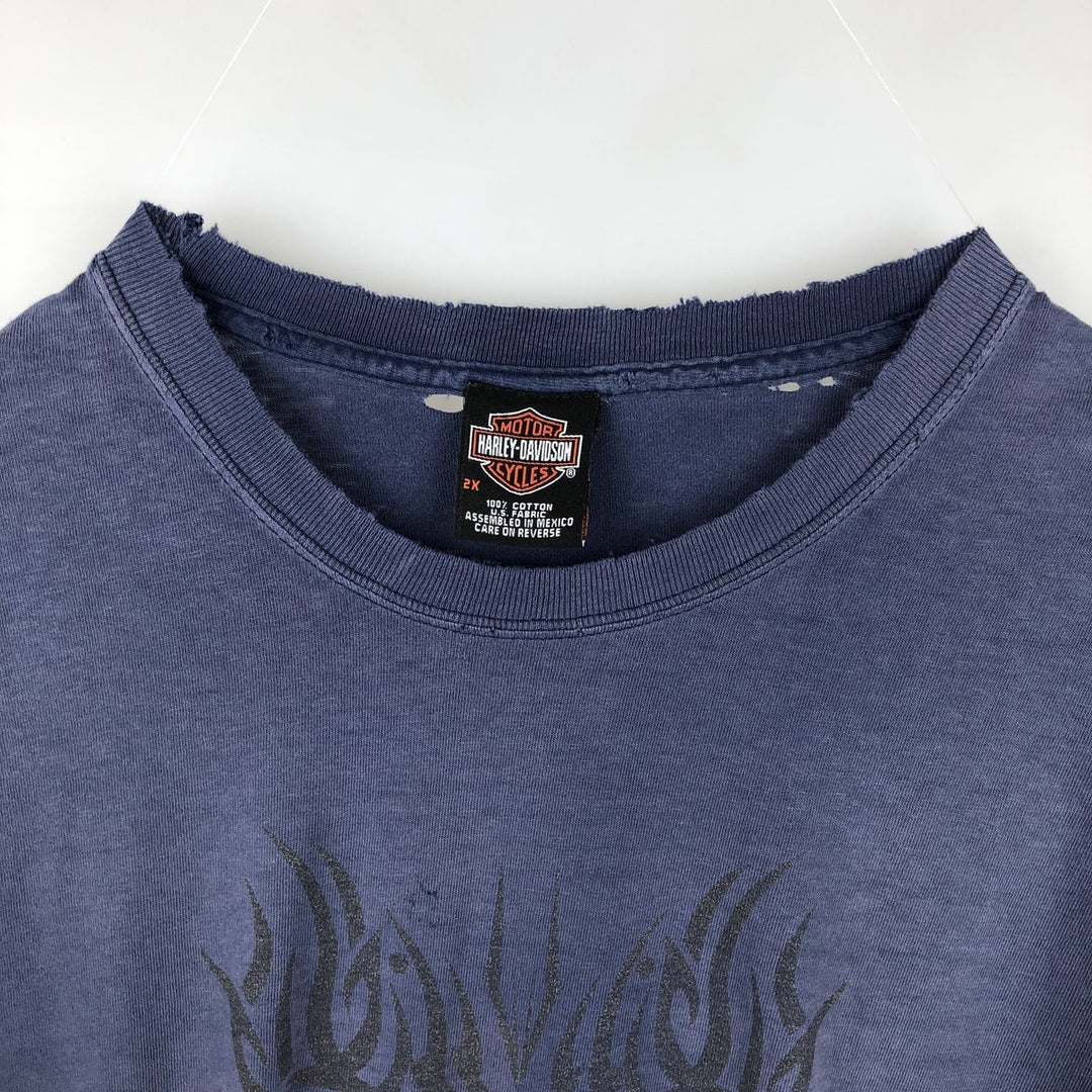 00'S Harley-Davidson Eagle Pattern Motorcycle Bike T-shirt Men's XXL cotton Navy blue Vintage Second Hand