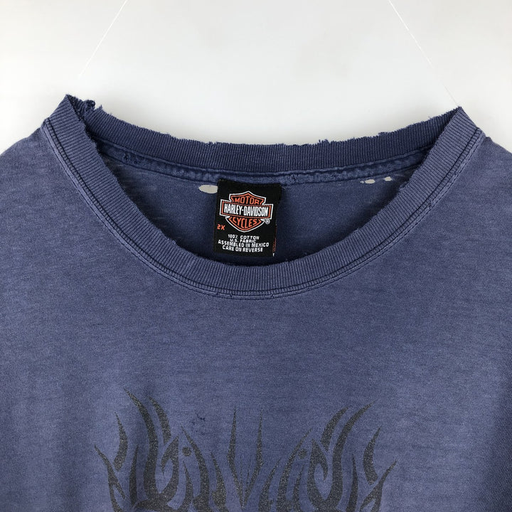 00'S Harley-Davidson Eagle Pattern Motorcycle Bike T-shirt Men's XXL cotton Navy blue Vintage Second Hand