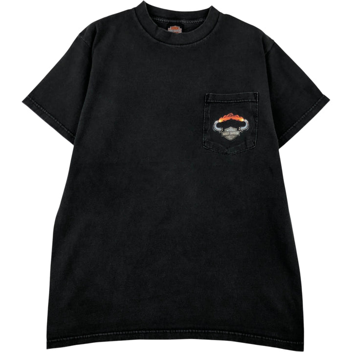 Harley-Davidson Fire Pattern Motorcycle T-Shirt, Made in USA, Men's Size Medium cotton black type Vintage Second Hand