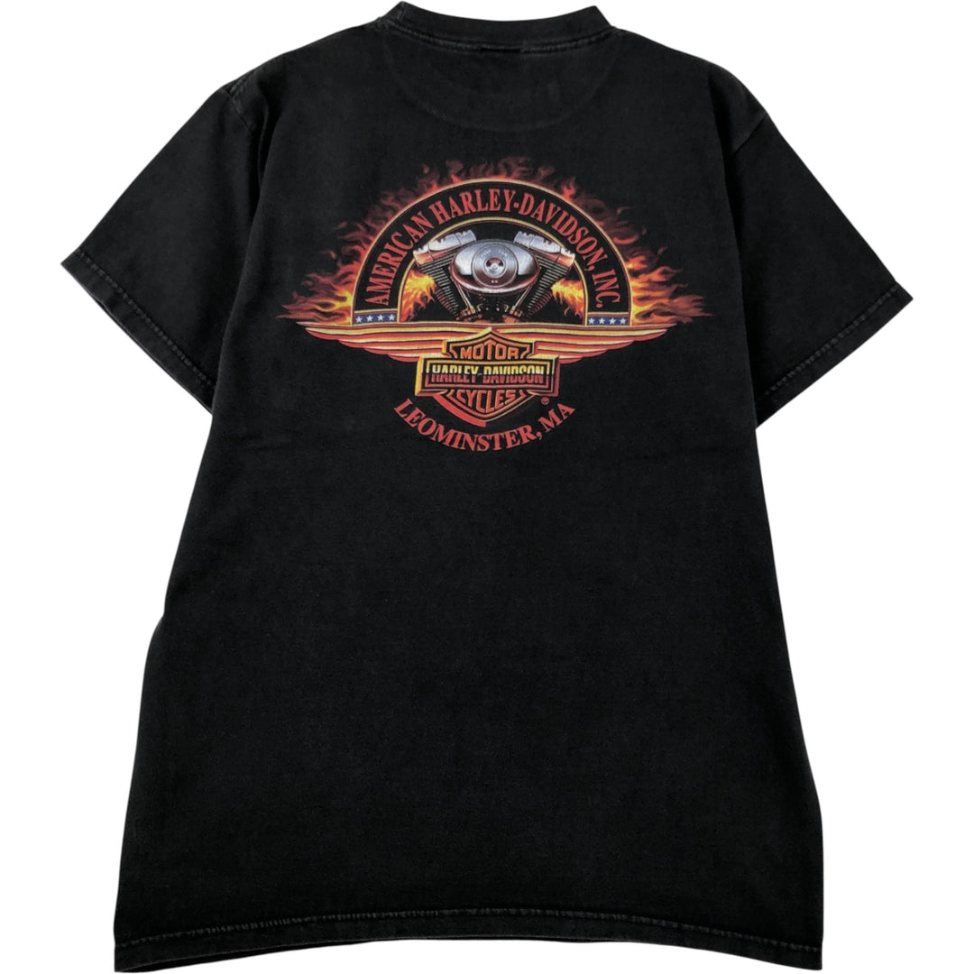 Harley-Davidson Fire Pattern Motorcycle T-Shirt, Made in USA, Men's Size Medium cotton black type Vintage Second Hand