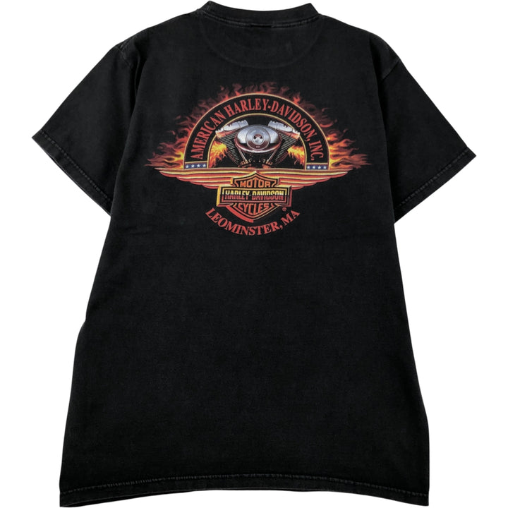 Harley-Davidson Fire Pattern Motorcycle T-Shirt, Made in USA, Men's Size Medium cotton black type Vintage Second Hand