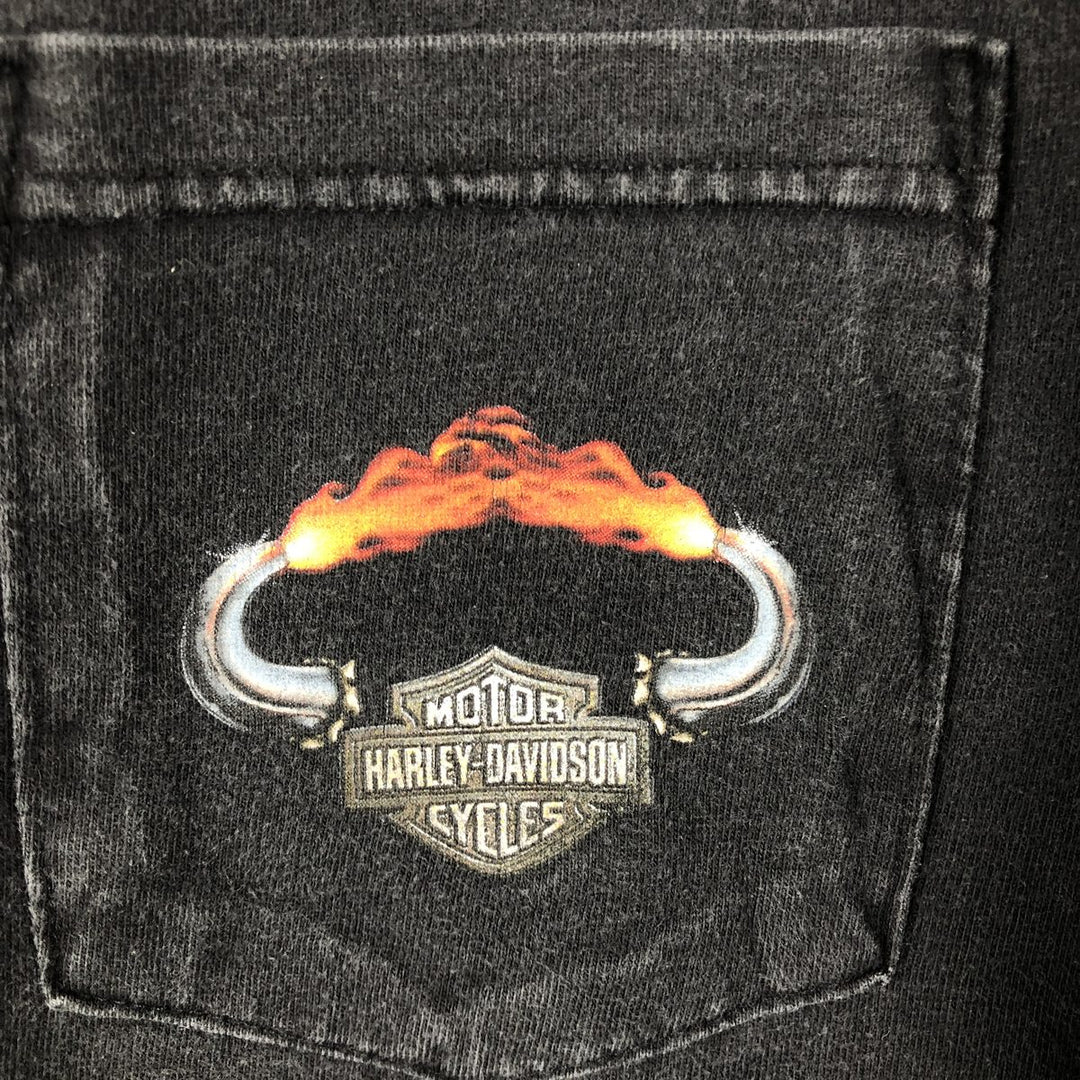 Harley-Davidson Fire Pattern Motorcycle T-Shirt, Made in USA, Men's Size Medium cotton black type Vintage Second Hand