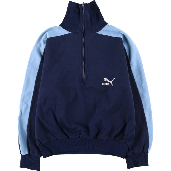 Vintage 1980'S Puma high-neck jersey pullover, men's size L polyamide navy blue type Vintage Second Hand