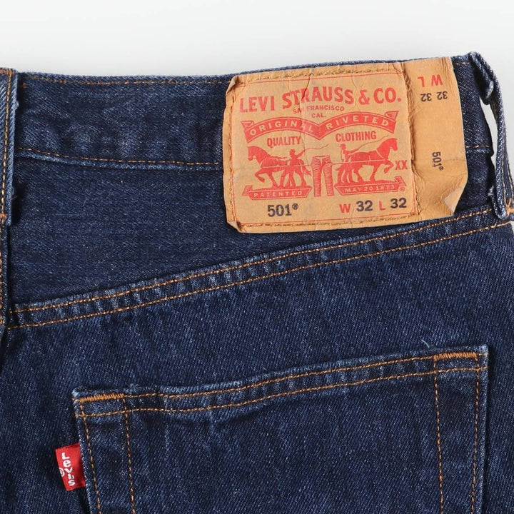 Dark navy Levi's 501 straight-leg denim pants, men's size W32 cotton navy blue type Vintage Second Hand