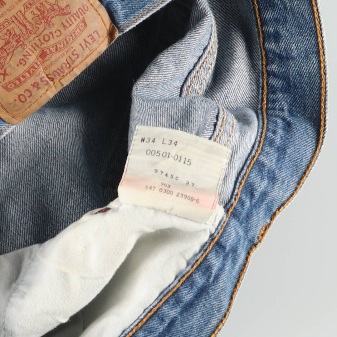 00'S Levi's 00501-0115 Straight denim pants for men, size W33 cotton blue type Vintage Second Hand
