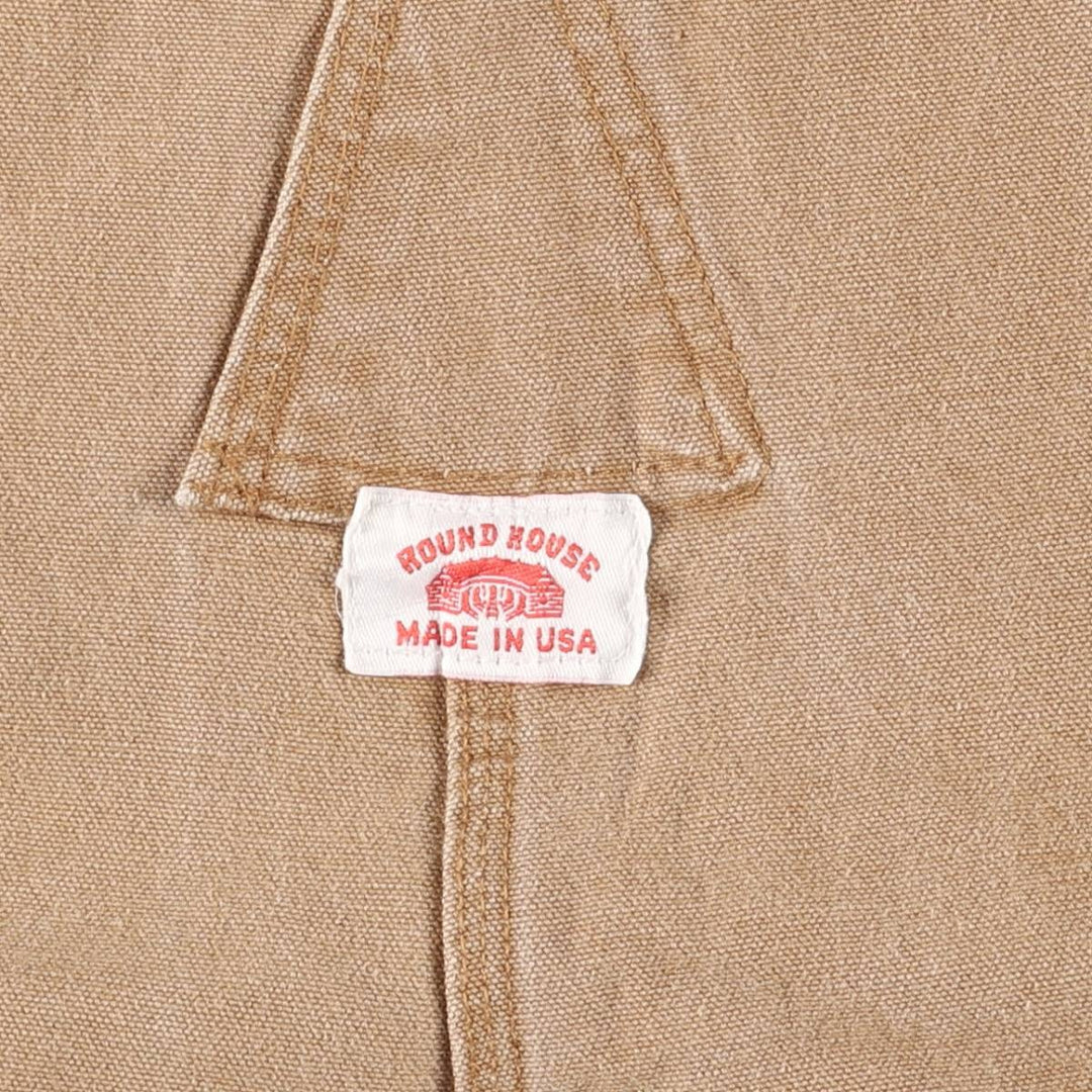 Round House Double Knee Duck Overalls, Made in USA, Men's, Size W37 cotton beige type brown Vintage Second Hand