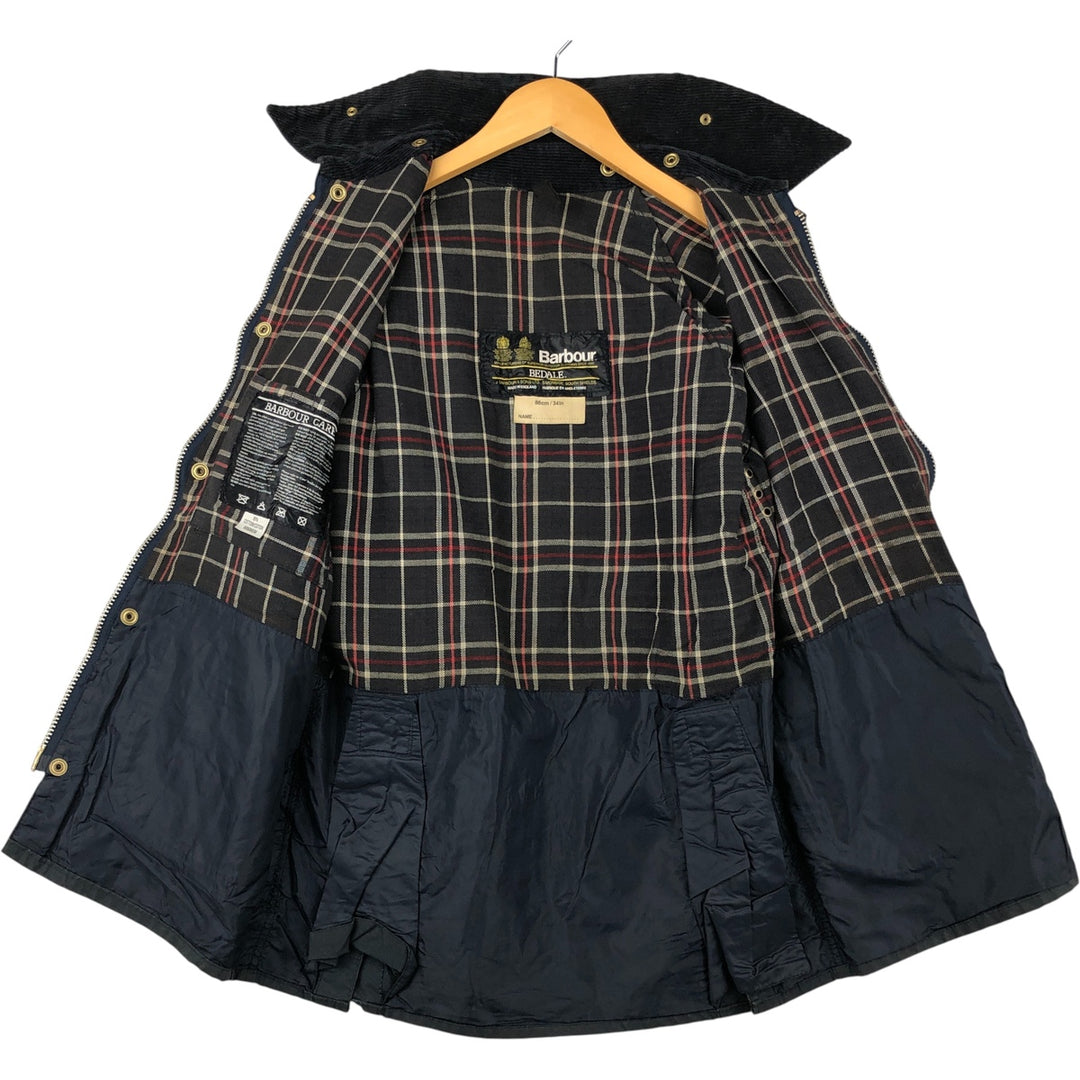 1980'S Barbour Bedale 2 Warrant Waxed Cotton Oiled Jacket, Made in England, Size 33.9" cotton navy blue type Vintage Second Hand