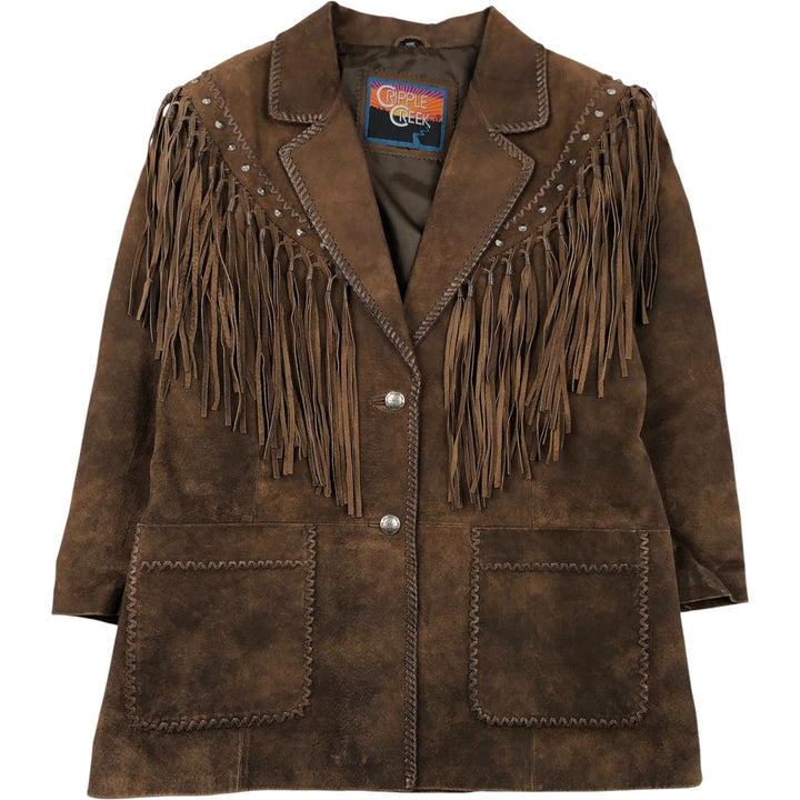 Vintage 90'S Cripple Creek suede leather jacket, women's size L Genuine suede leather brown type Vintage Second Hand
