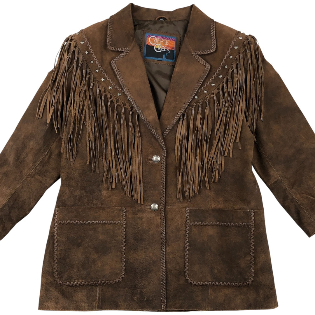 Vintage 90'S Cripple Creek suede leather jacket, women's size L Genuine suede leather brown type Vintage Second Hand