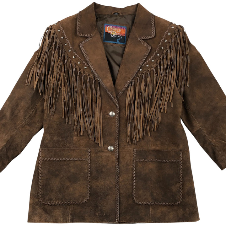 Vintage 90'S Cripple Creek suede leather jacket, women's size L Genuine suede leather brown type Vintage Second Hand