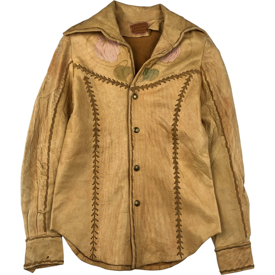 Vintage 60s-70'S "As You Like It" Leather Jacket, Women's Size XS genuine leather Khaki type beige Vintage Second Hand