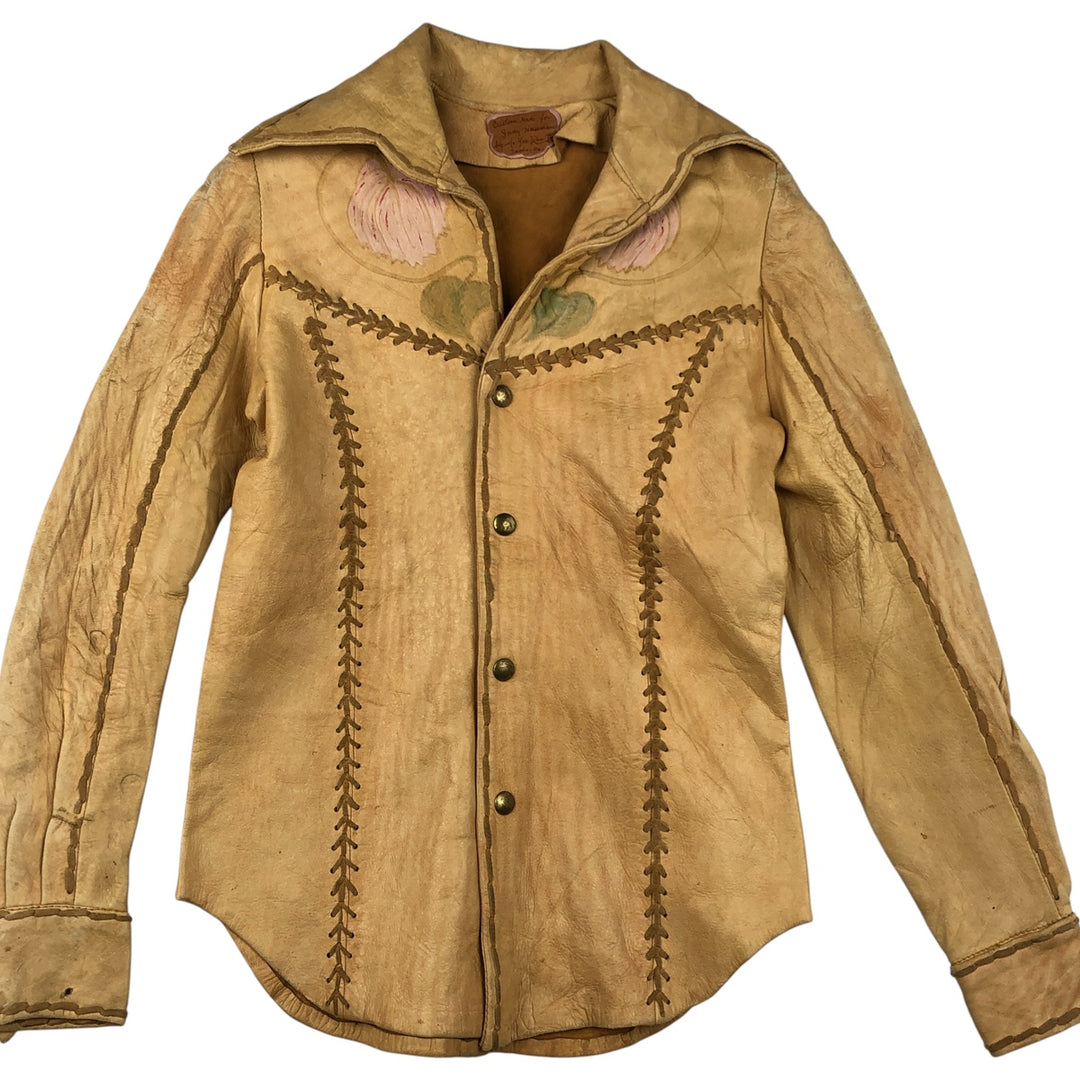 Vintage 60s-70'S "As You Like It" Leather Jacket, Women's Size XS genuine leather Khaki type beige Vintage Second Hand