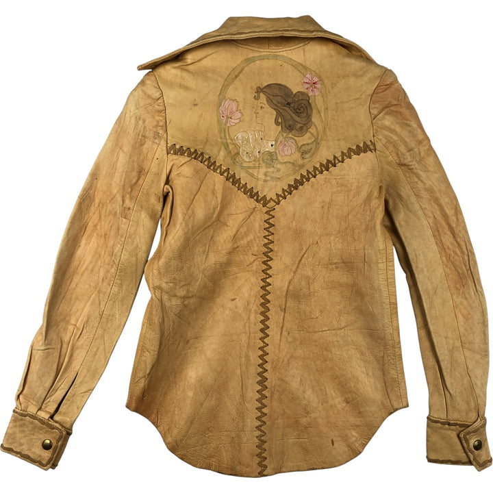 Vintage 60s-70'S "As You Like It" Leather Jacket, Women's Size XS genuine leather Khaki type beige Vintage Second Hand