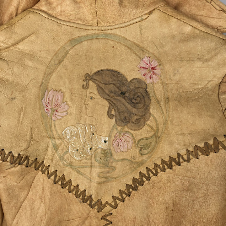 Vintage 60s-70'S "As You Like It" Leather Jacket, Women's Size XS genuine leather Khaki type beige Vintage Second Hand