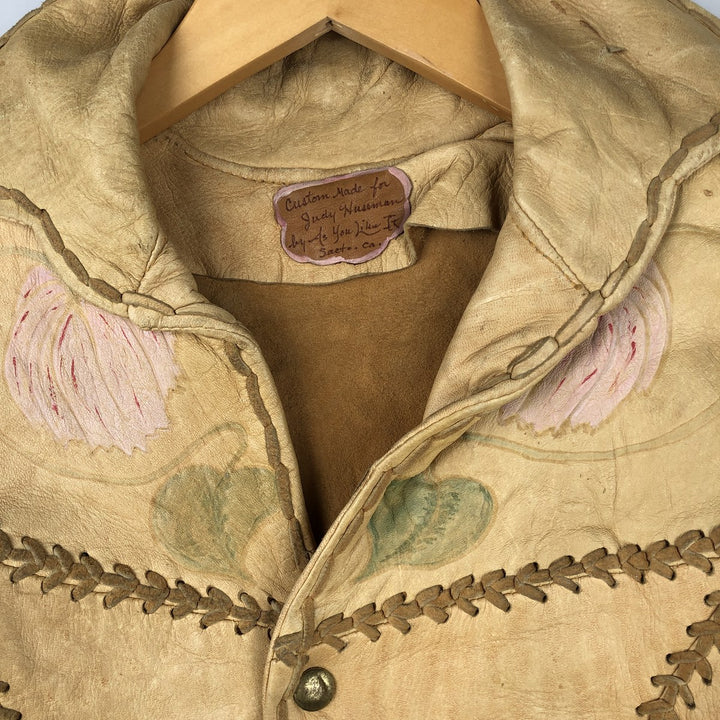 Vintage 60s-70'S "As You Like It" Leather Jacket, Women's Size XS genuine leather Khaki type beige Vintage Second Hand
