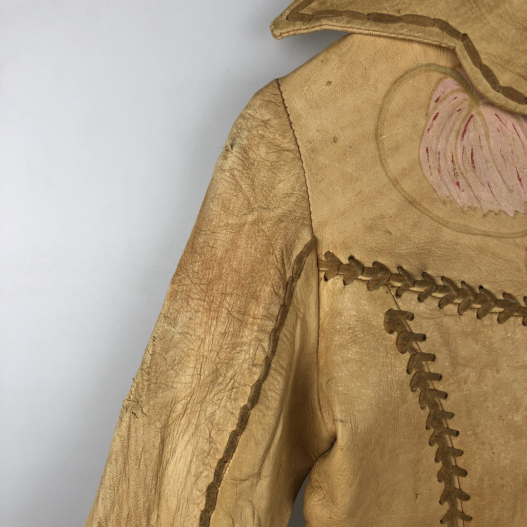 Vintage 60s-70'S "As You Like It" Leather Jacket, Women's Size XS genuine leather Khaki type beige Vintage Second Hand