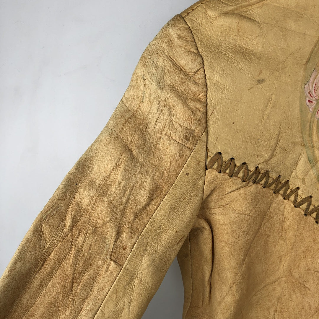 Vintage 60s-70'S "As You Like It" Leather Jacket, Women's Size XS genuine leather Khaki type beige Vintage Second Hand